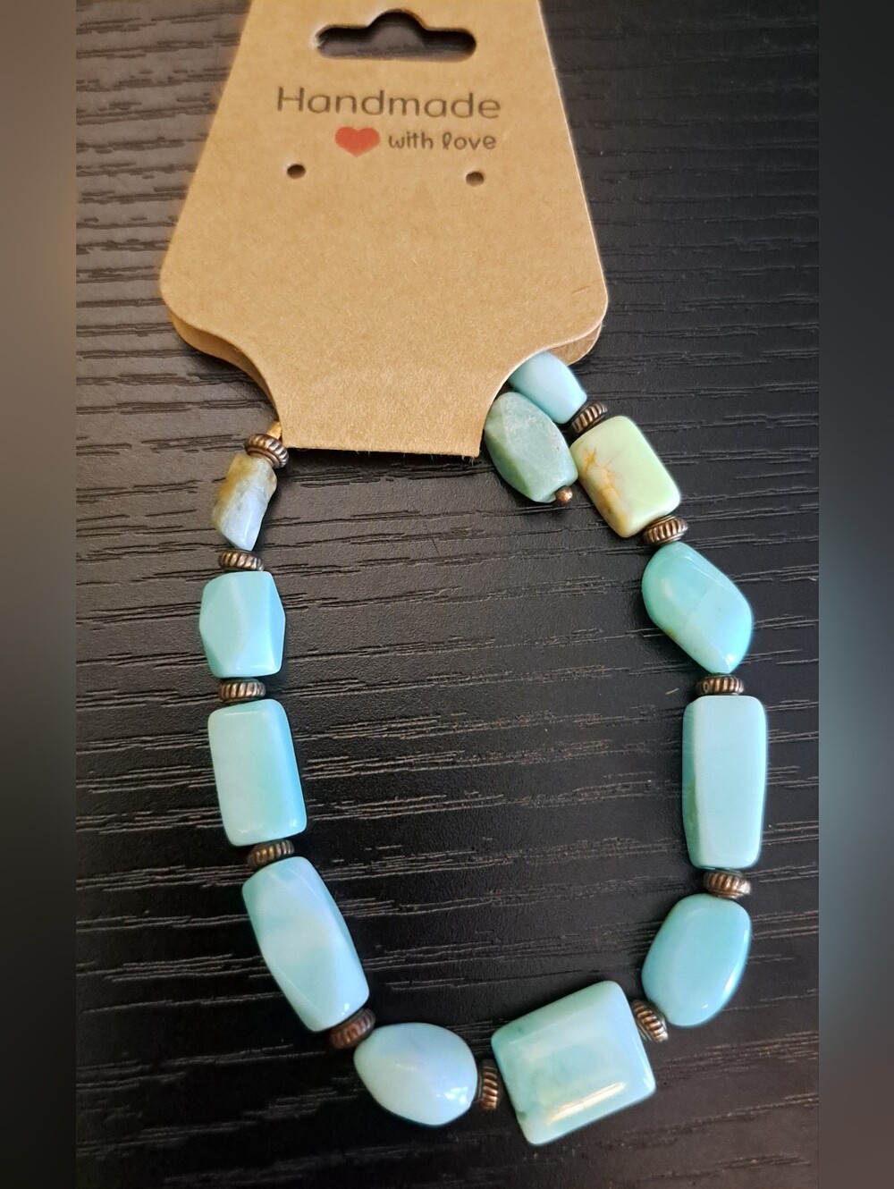 Handcrafted Amazonite Fancy Cut Gemstone Beaded 7" to 8" Bracelet in Copper
